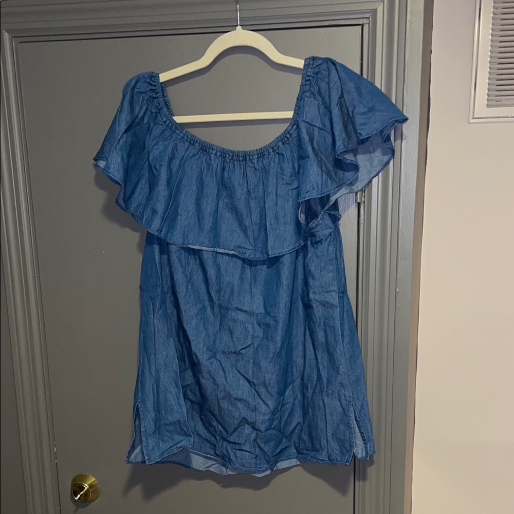 Lane Bryant Blue Off-Shoulder Ruffle Peasant Top - Picture 3 of 4